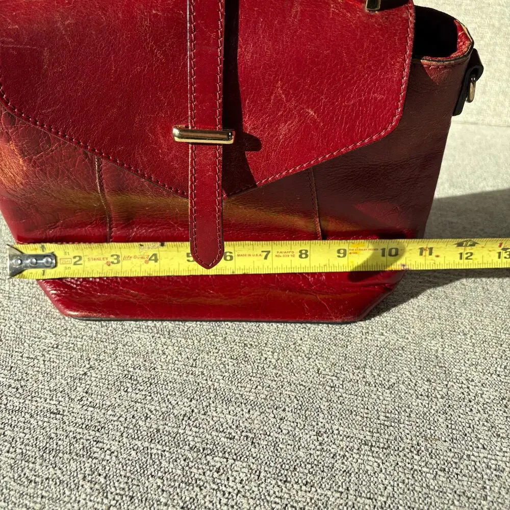Structured Red Leather Top-Handle Shoulder Bag